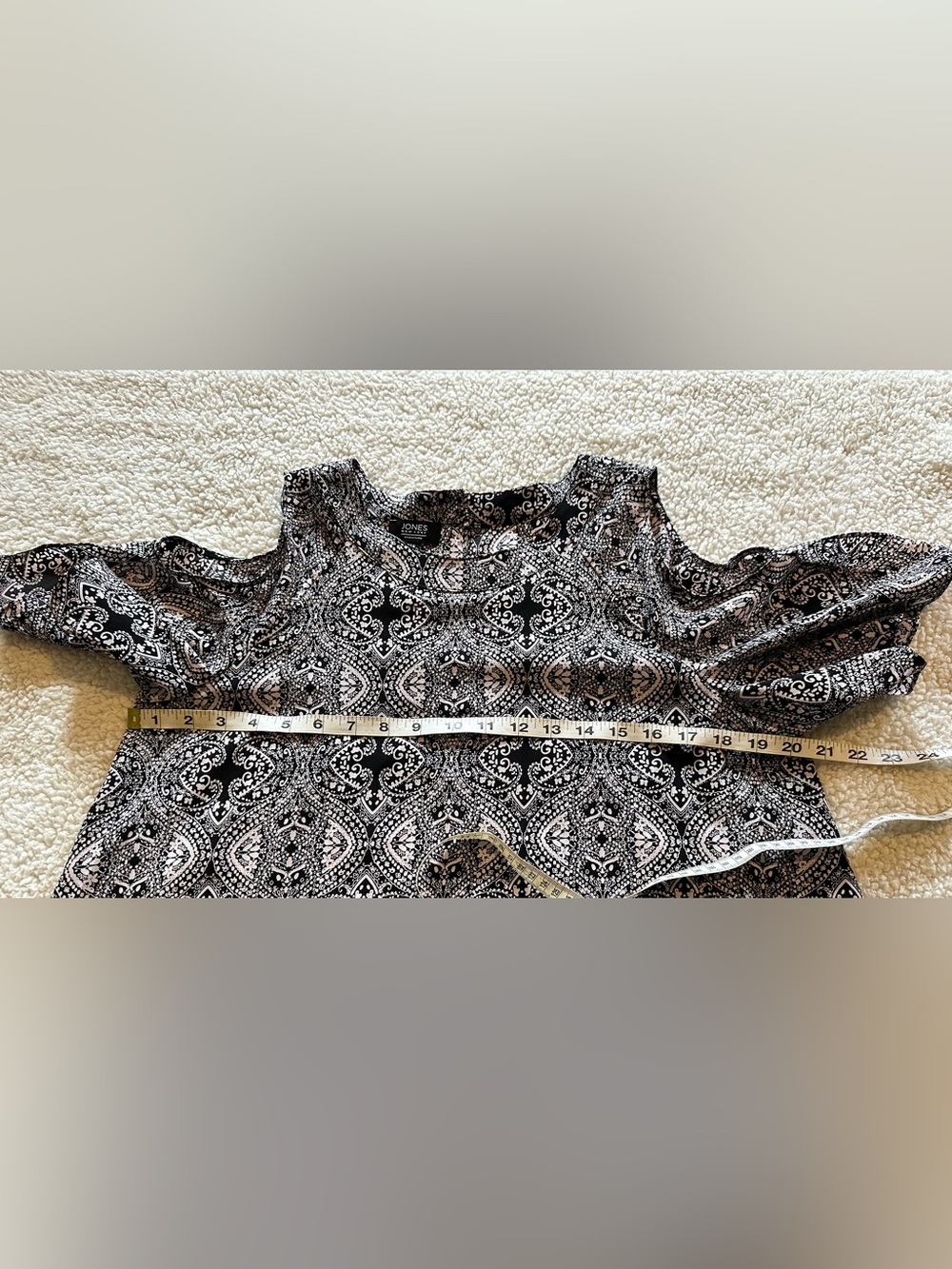 Jones New York Signature Women’s Blouse Pattern Black/Cream Short Sleeve size M - Picture 5 of 10